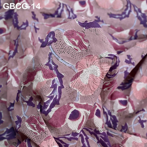 Block Printed Floral Cotton Fabric, Summer Dress, Sleepwear Pajamas Sewing Material by the Yard, Mauve, Purple and White