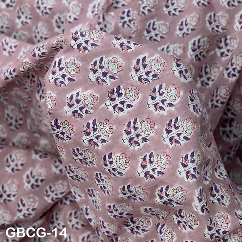 Block Printed Floral Cotton Fabric, Summer Dress, Sleepwear Pajamas Sewing Material by the Yard, Mauve, Purple and White