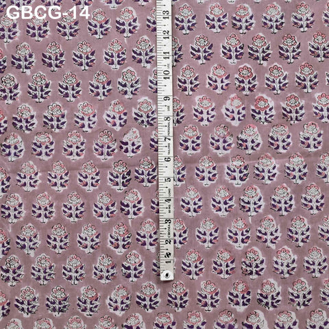 Block Printed Floral Cotton Fabric, Summer Dress, Sleepwear Pajamas Sewing Material by the Yard, Mauve, Purple and White