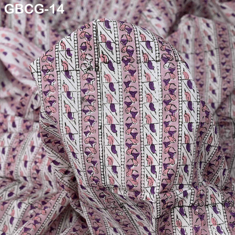 Block Printed Floral Cotton Fabric, Summer Dress, Sleepwear Pajamas Sewing Material by the Yard, Mauve, Purple and White