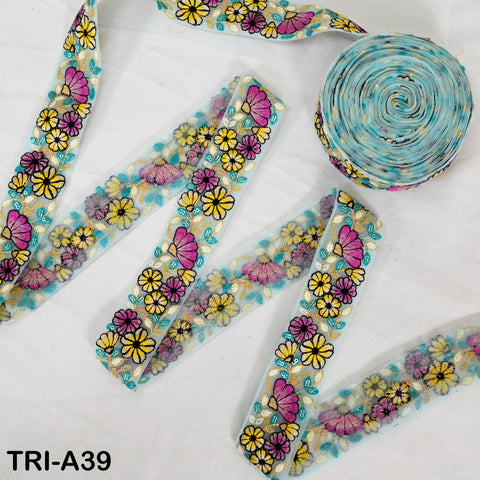 9 Yard Indian 40mm Embroidery Ribbon Trim Border Embroidered Embellishment Sewing Wedding Dress Shoe Making, Jewelry Crafting Holidays Decor