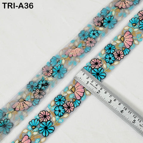 9 Yard Indian 40mm Embroidery Ribbon Trim Border Embroidered Embellishment Sewing Wedding Dress Shoe Making, Jewelry Crafting Holidays Decor