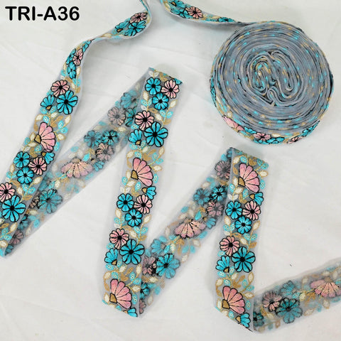 9 Yard Indian 40mm Embroidery Ribbon Trim Border Embroidered Embellishment Sewing Wedding Dress Shoe Making, Jewelry Crafting Holidays Decor