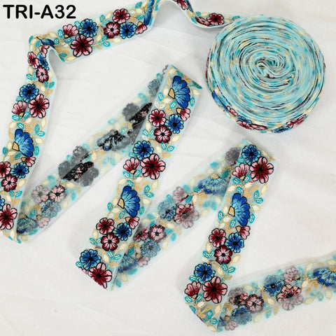 9 Yard Indian 40mm Embroidery Ribbon Trim Border Embroidered Embellishment Sewing Wedding Dress Shoe Making, Jewelry Crafting Holidays Decor