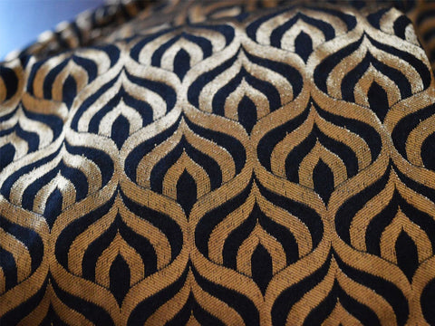 Black and Gold Indian Wedding Dress Making Banarasi Blended Silk Brocade Fabric by the Yard Home Decor Table Runner Cushion Cover Brocade