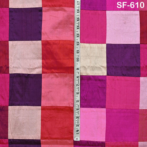 49" Stitched Patchwork Pure Dupioni Raw Silk Fabric by the Yard Indian Crafting, Sewing, Wedding Dresses, Skirts, Vest Coats Pillow Covers