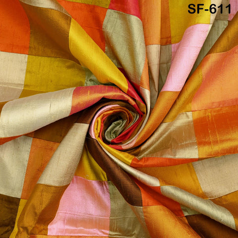 52" Stitched Patchwork Pure Dupioni Raw Silk Fabric by the Yard Indian Crafting, Sewing, Wedding Dresses, Skirts, Vest Coats Pillow Covers