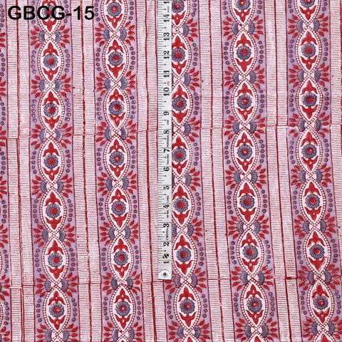 Block-Printed Floral Cotton Fabric, Red, Lavender, White, Summer Dress Sewing Material