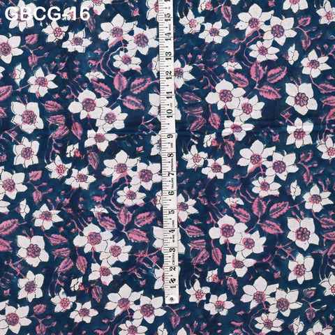 Block-Printed Floral Cotton Fabric, Women's Summer Dress, Sleepwear, Kids Pajamas Sewing Material by the Yard, Pink and Blue