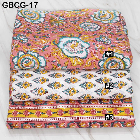 Block Printed Floral Cotton Fabric, Peach, Yellow, Green, Summer Apparel Sewing Material