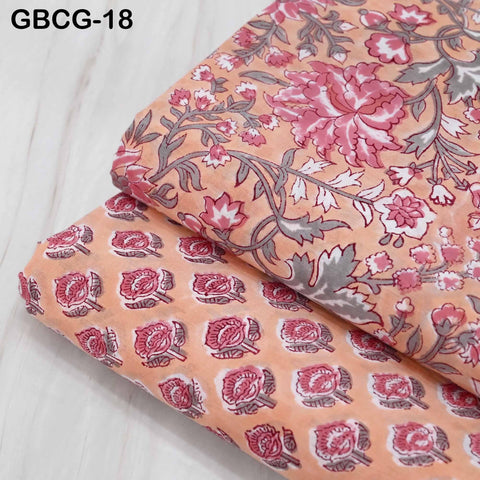 Hand Block Printed Floral Cotton Fabric, Soft Medium-Weight, Sewing Crafting Material By Yard