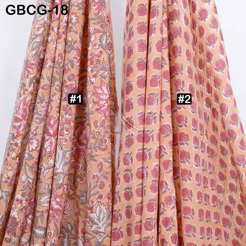 Hand Block Printed Floral Cotton Fabric, Soft Medium-Weight, Sewing Crafting Material By Yard