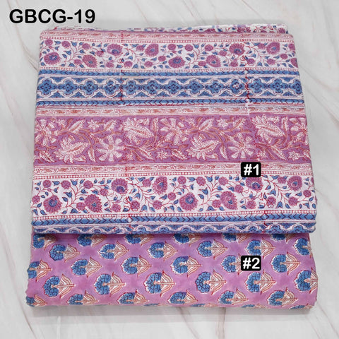 Block-Printed Floral Cotton Fabric, Summer Dress Sewing Material by the Yard, Pink, Blue