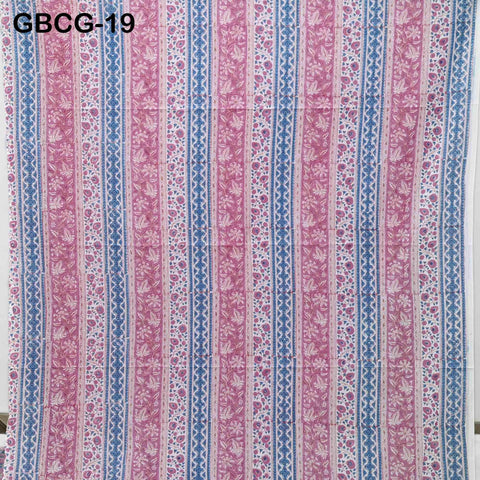 Block-Printed Floral Cotton Fabric, Summer Dress Sewing Material by the Yard, Pink, Blue