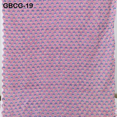 Block-Printed Floral Cotton Fabric, Summer Dress Sewing Material by the Yard, Pink, Blue