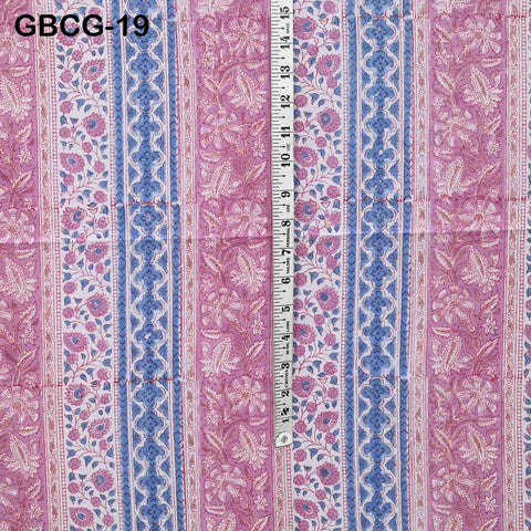 Block-Printed Floral Cotton Fabric, Summer Dress Sewing Material by the Yard, Pink, Blue