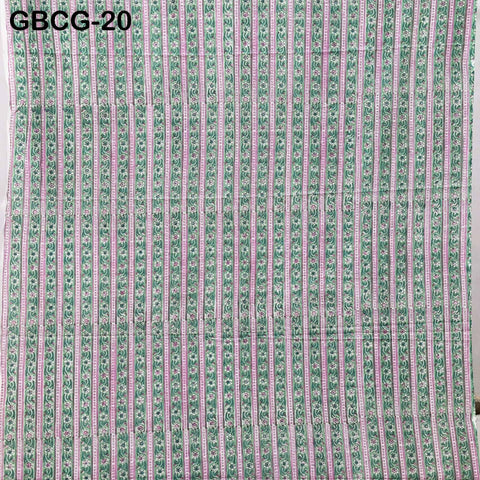 Block-Printed Floral Cotton Fabric, Summer Dress Sewing Material by the Yard, Green, Pink