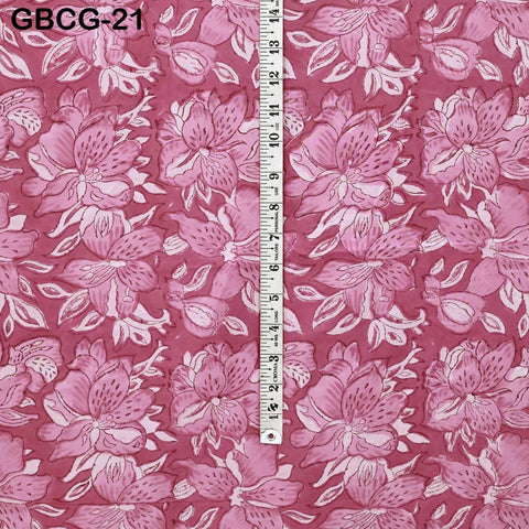 Hand Block Printed Floral Cotton Fabric, Onion Pink Summer Dresses Apparel Sewing Material