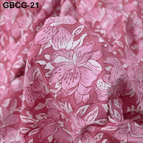 Hand Block Printed Floral Cotton Fabric, Onion Pink Summer Dresses Apparel Sewing Material