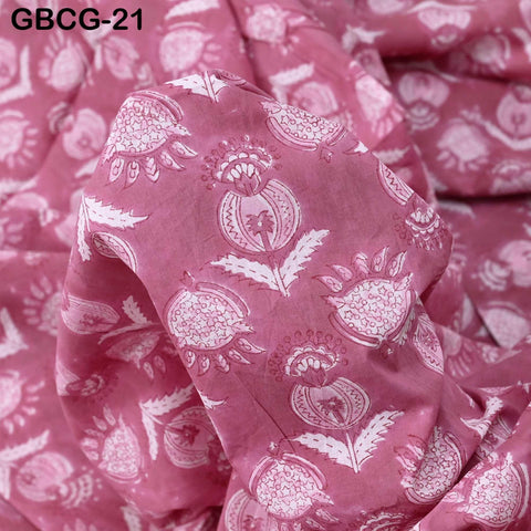 Hand Block Printed Floral Cotton Fabric, Onion Pink Summer Dresses Apparel Sewing Material