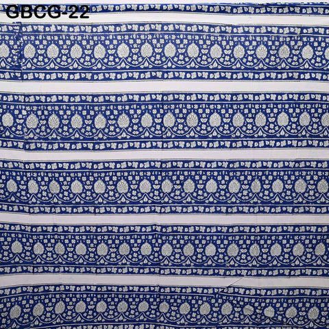 Block Printed Floral Cotton Fabric, Blue, White, Summer Dress Sewing Material