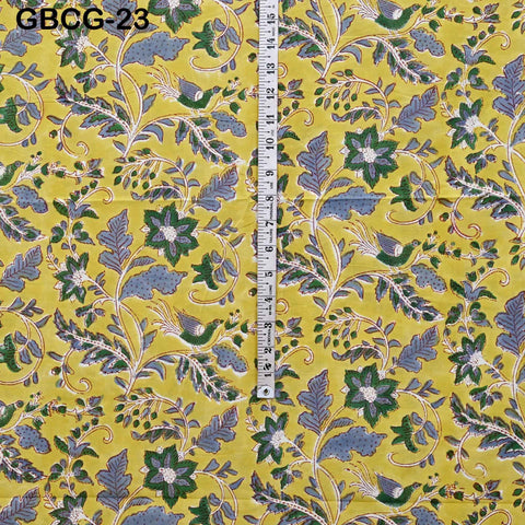 Block Printed Cotton Fabric, Yellow Floral Summer Dress Sewing Material, Soft Cotton by Yard