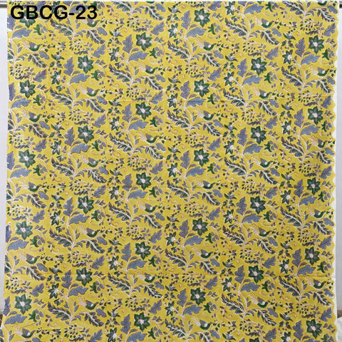 Block Printed Cotton Fabric, Yellow Floral Summer Dress Sewing Material, Soft Cotton by Yard