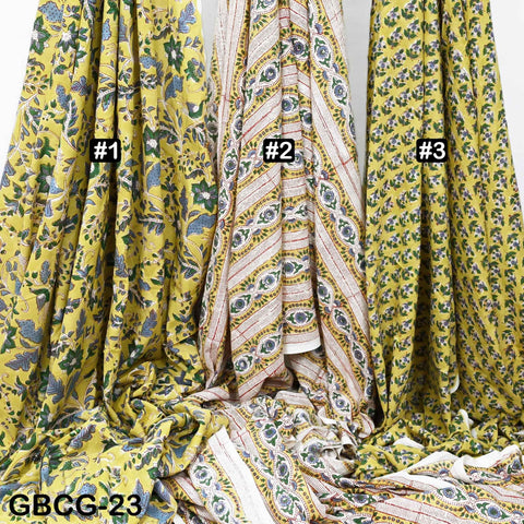 Block Printed Cotton Fabric, Yellow Floral Summer Dress Sewing Material, Soft Cotton by Yard