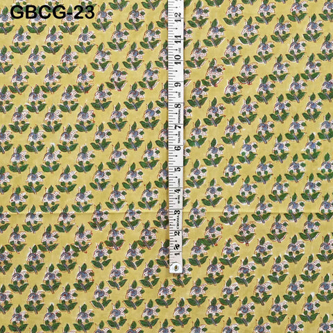 Block Printed Cotton Fabric, Yellow Floral Summer Dress Sewing Material, Soft Cotton by Yard