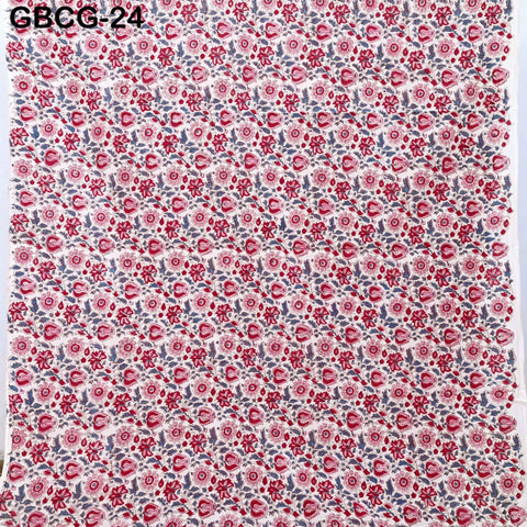 Block-Printed Floral Cotton Fabric, Summer Dress, Sleepwear Pajamas Sewing Material by the Yard, Red and Grey