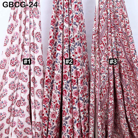 Block-Printed Floral Cotton Fabric, Summer Dress, Sleepwear Pajamas Sewing Material by the Yard, Red and Grey