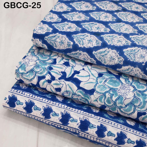 Hand Block Printed Cotton Fabric, Blue, White, Summer Dresses Sewing Material