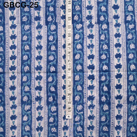 Hand Block Printed Cotton Fabric, Blue, White, Summer Dresses Sewing Material
