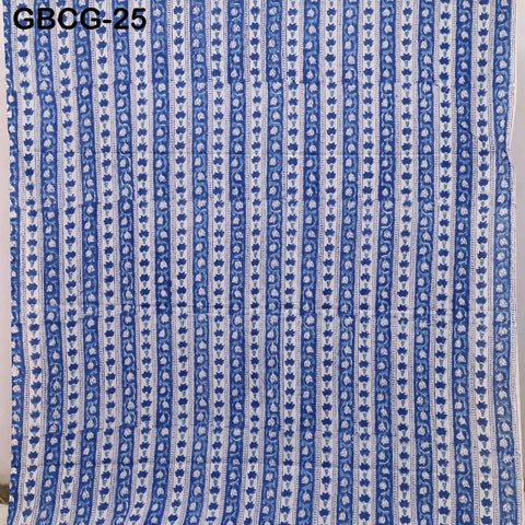 Hand Block Printed Cotton Fabric, Blue, White, Summer Dresses Sewing Material
