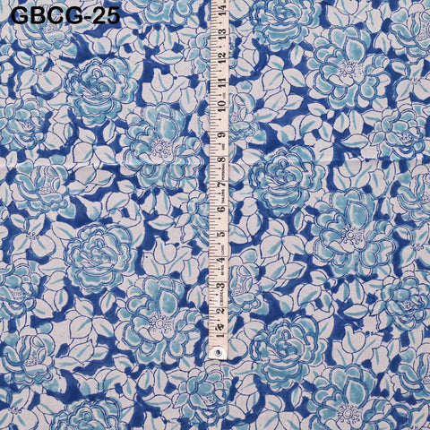 Hand Block Printed Cotton Fabric, Blue, White, Summer Dresses Sewing Material