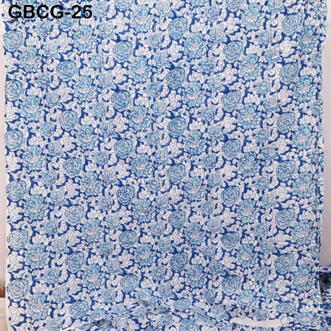 Hand Block Printed Cotton Fabric, Blue, White, Summer Dresses Sewing Material
