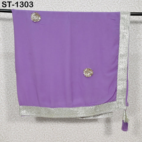Lavender Designer Dupatta Chiffon Handmade Silver Gota Patti Bridal Chunni, Women's Sequin Scarf, Matches with Indian Dresses Festive Gift