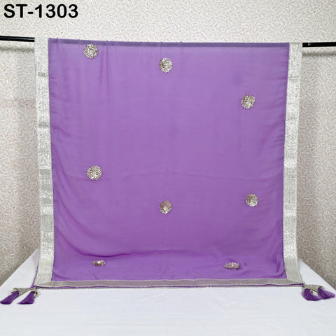 Lavender Designer Dupatta Chiffon Handmade Silver Gota Patti Bridal Chunni, Women's Sequin Scarf, Matches with Indian Dresses Festive Gift
