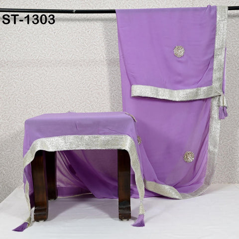Lavender Designer Dupatta Chiffon Handmade Silver Gota Patti Bridal Chunni, Women's Sequin Scarf, Matches with Indian Dresses Festive Gift
