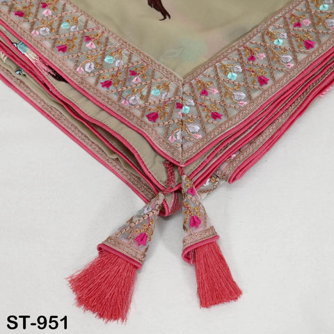 Beige Parsi Gara Dupatta, Resham Embroidered Stoles, Georgette Long Chunni, Bridal Veil Lehenga Embroidery Indian long Stole Bridesmaid Gift