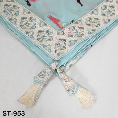 Ice Blue Parsi Gara Dupatta, Embroidered Stoles, Georgette Long Chunni, Bridal Veil Lehenga Embroidery Indian long Stole Bridesmaid Gift