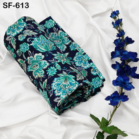 Blue Indian Saree Soft Pure Printed Silk Fabric by the yard Wedding Dress Bridesmaid Party Costume Curtains Crafting Sewing Dupatta Scarf
