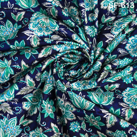 Blue Indian Saree Soft Pure Printed Silk Fabric by the yard Wedding Dress Bridesmaid Party Costume Curtains Crafting Sewing Dupatta Scarf