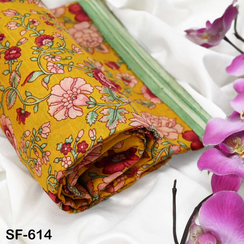 Indian Yellow Soft Pure Printed Silk Saree Fabric By The Yard Wedding Dresses Bridesmaid Party Costumes DIY Crafting, and Sari Sewing