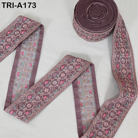 9 Yard Dusty Mauve Embroidery Ribbons 6cm Indian Sari Border Embroidered Crafting Sewing Tablecloth Lampshade Home Decor Costumes Trimmings