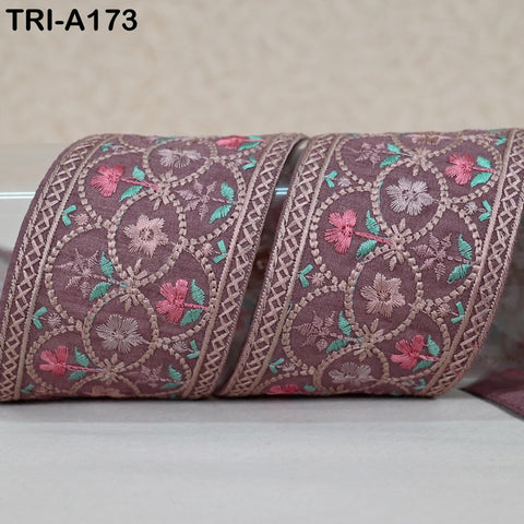 9 Yard Dusty Mauve Embroidery Ribbons 6cm Indian Sari Border Embroidered Crafting Sewing Tablecloth Lampshade Home Decor Costumes Trimmings