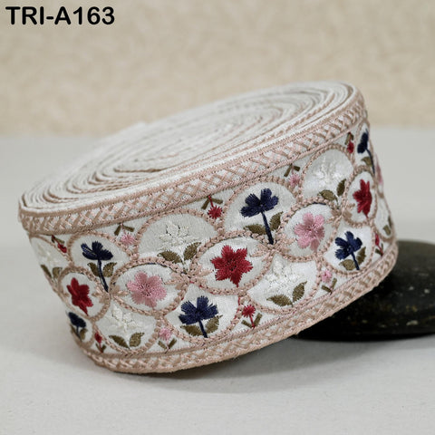 9 Yard Ivory Embroidery Ribbons 6cm Indian Sari Border Embroidered Crafting Sewing Tablecloth Lampshade Home Decor Costumes Trimmings
