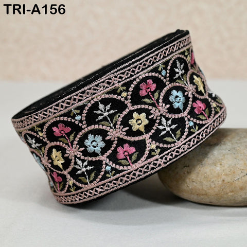 9 Yard Black Embroidery Ribbons 6cm Indian Sari Border Embroidered Crafting Sewing Tablecloth Lampshade Home Decor Costumes Trimmings