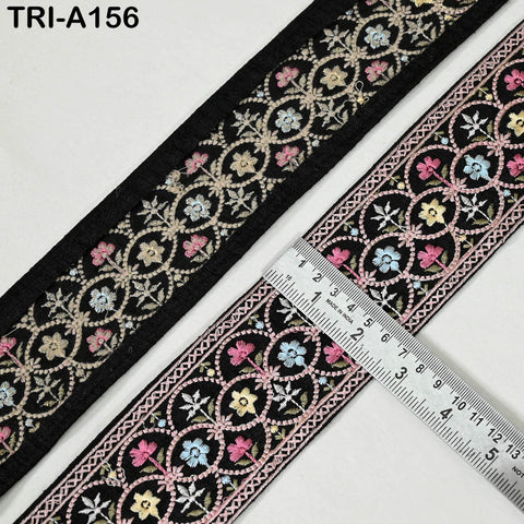 9 Yard Black Embroidery Ribbons 6cm Indian Sari Border Embroidered Crafting Sewing Tablecloth Lampshade Home Decor Costumes Trimmings