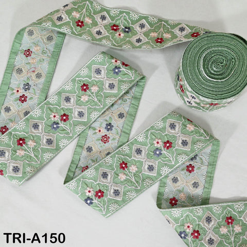 9 Yard Floral Embroidery Ribbon Green 65mm Dog Collar Tote Bags Lampshades Theatrical Costumes Holidays Wreaths Indian Embroidered